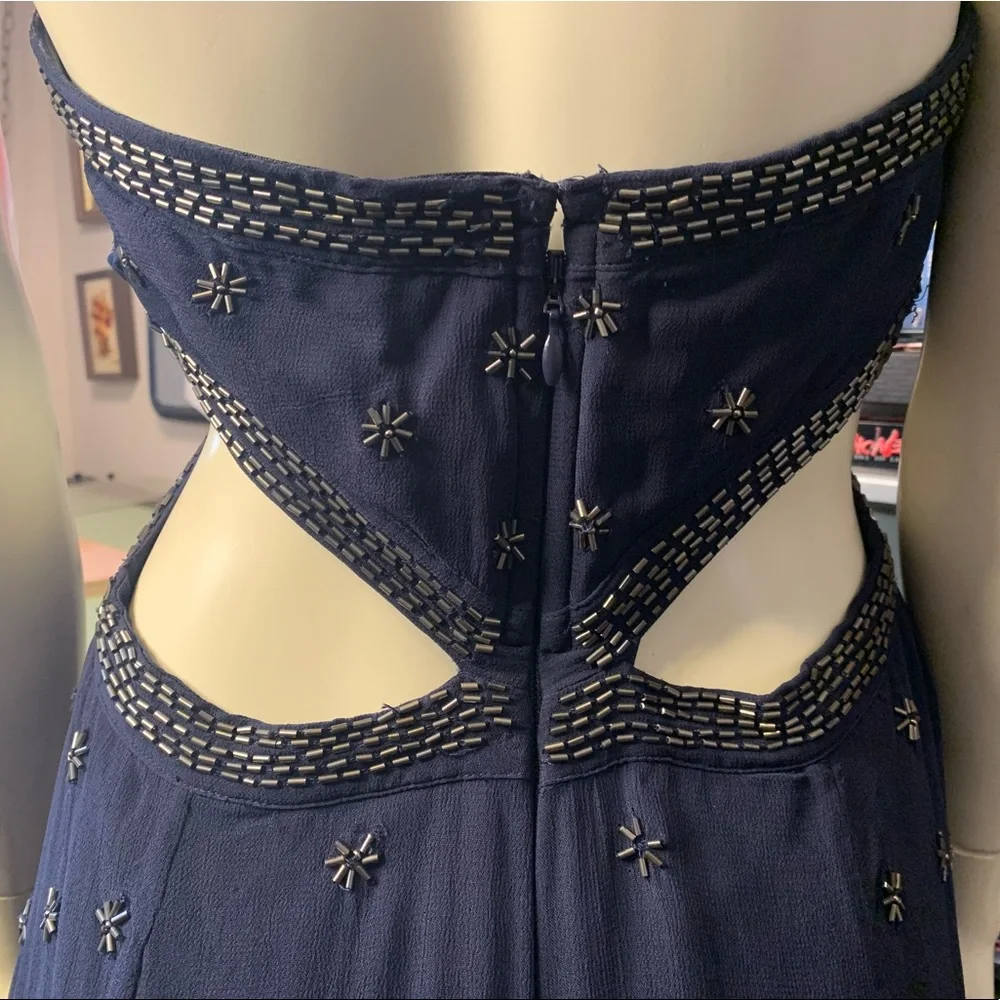 Free People Navy Blue Beaded Cutout Mini Club Dress - Picture 6 of 13